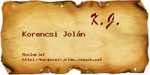 Korencsi Jolán névjegykártya