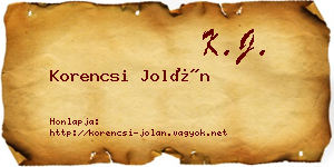 Korencsi Jolán névjegykártya